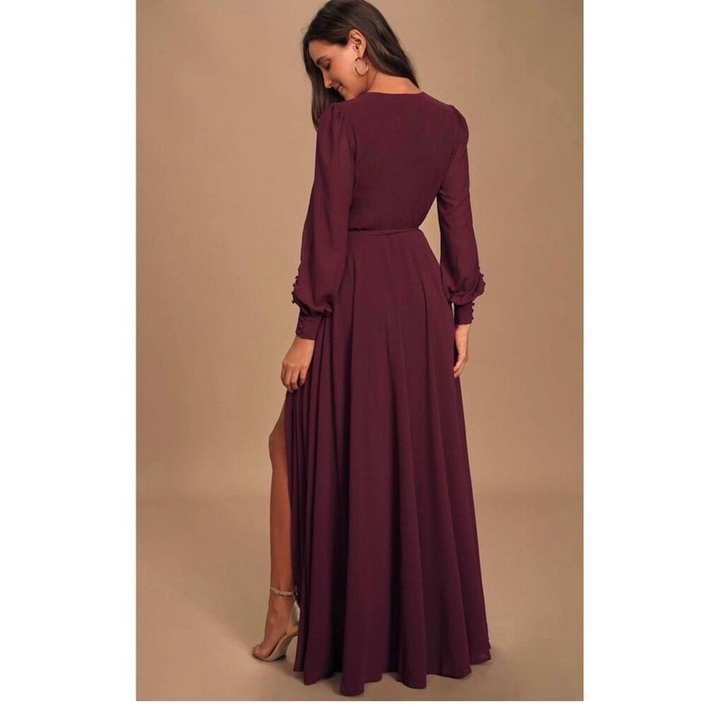 NWT Lulu's My Whole Heart Plum Long Sleeve Wrap Dress Size S